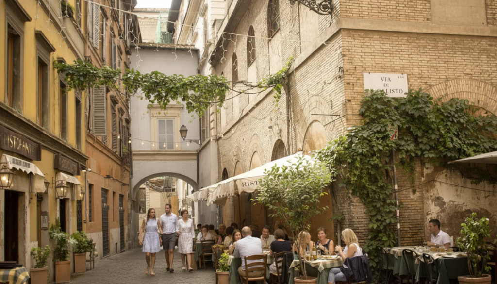 Charming narrow street in Rione Monti, often compared as the best neighborhood Rome alternative to Trastevere.